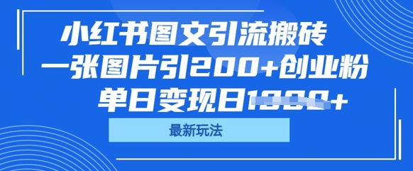 小红书图文引流搬砖,一张图片引200+创业粉,单日变现日数张-亮剑学堂