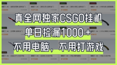 真全网独家CSGO挂G,单日捡漏1k+【揭秘】-亮剑学堂